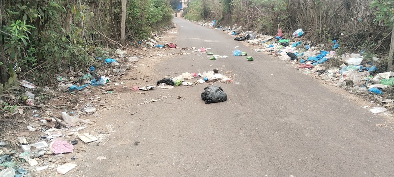 म्हार्दोळ येथील रस्त्यावर कचऱ्याचे ढिगारे