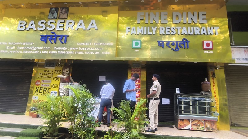 व्यवसाय परवाना नसल्यामुळे पणजीतील बसेरा रेस्टॉरंट, डॉर्मिटरी सील