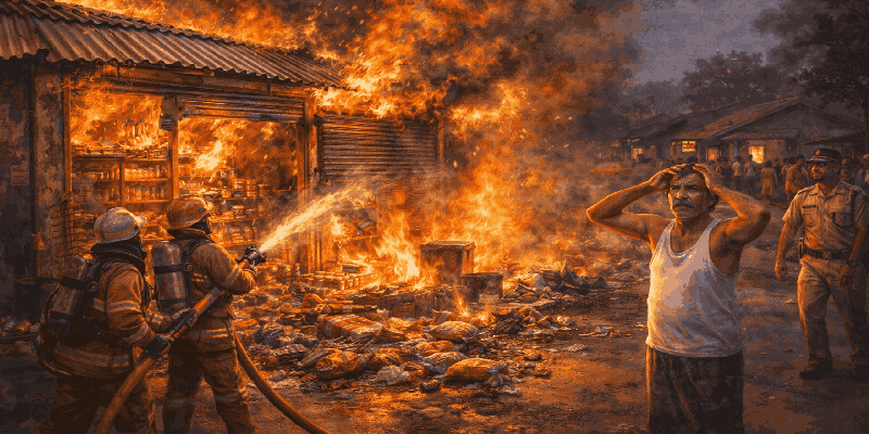 भीषण आगीत म्हावळिंगेतील किराणा दुकान भस्मसात; सुदैवाने जीवितहानी टळली, पण लाखोंचे नुकसान!