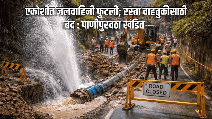 एकोशीत जलवाहिनी फुटली; रस्ता वाहतुकीसाठी बंद : पाणीपुरवठा खंडित