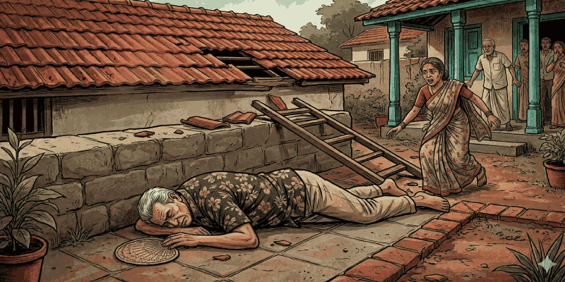 घराच्या छताचे काम करताना उंचावरून पडल्याने ज्येष्ठ नागरिकाचा मृत्यू