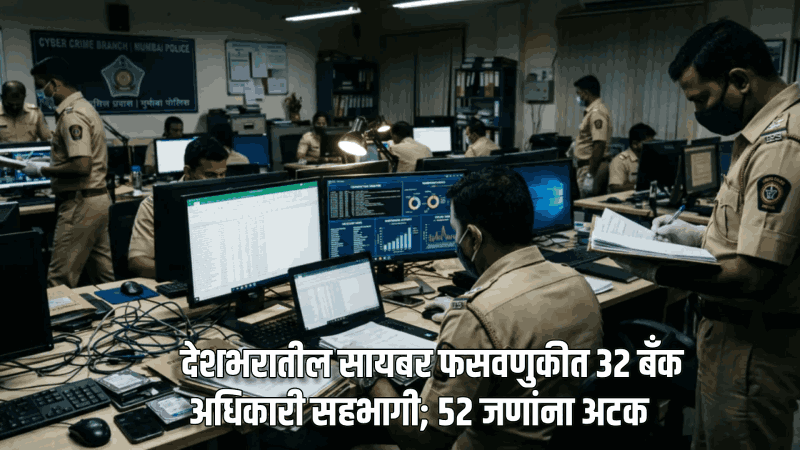 देशभरातील सायबर फसवणुकीत ३२ बॅंक अधिकारी सहभागी; ५२ जणांना अटक