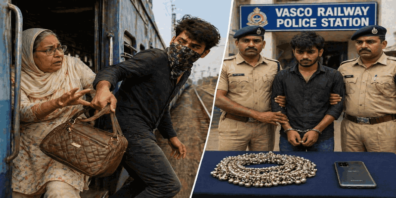 वास्को : धावत्या ट्रेनमध्ये ज्येष्ठ महिलेची लूट; दागिन्यांची बॅग पळवणारा चोरटा जेरबंद
