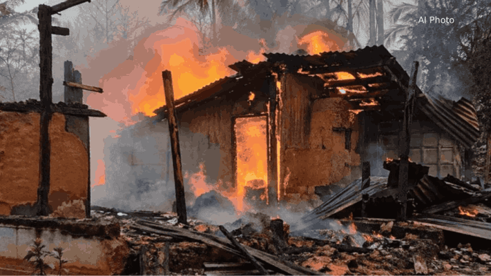 आमोणे, पैंगीण येथे आगीत घर भस्मसात