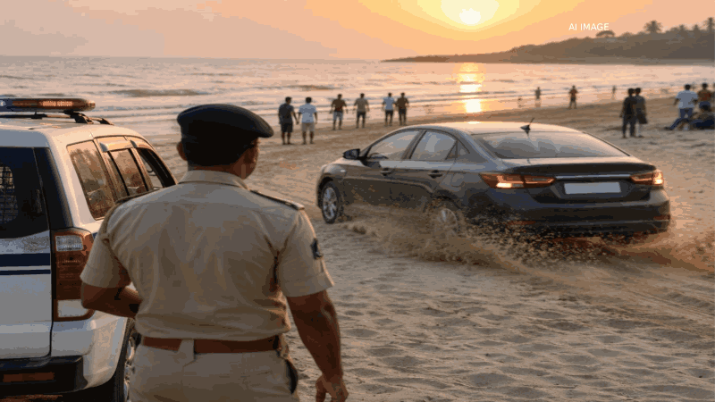 आरोशी समुद्रकिनाऱ्यावर बेदरकार वाहन चालवल्याप्रकरणी महाराष्ट्रातील पर्यटकाविरोधात गुन्हा