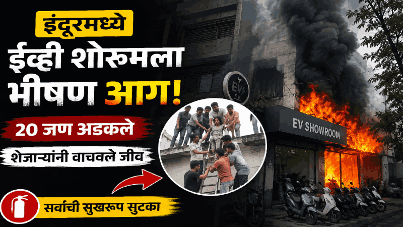 इंदूर, मध्यप्रदेश येथे ईव्ही शोरूमला भीषण आग; २० जण अडकले